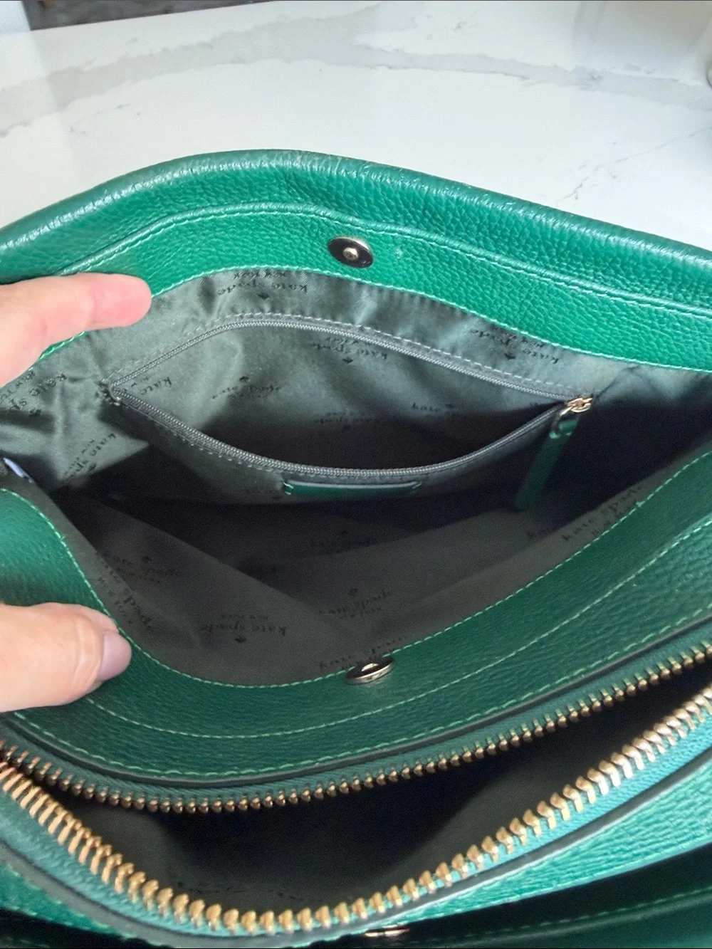 kate spade emerald green pebbled leather satchel with tassel